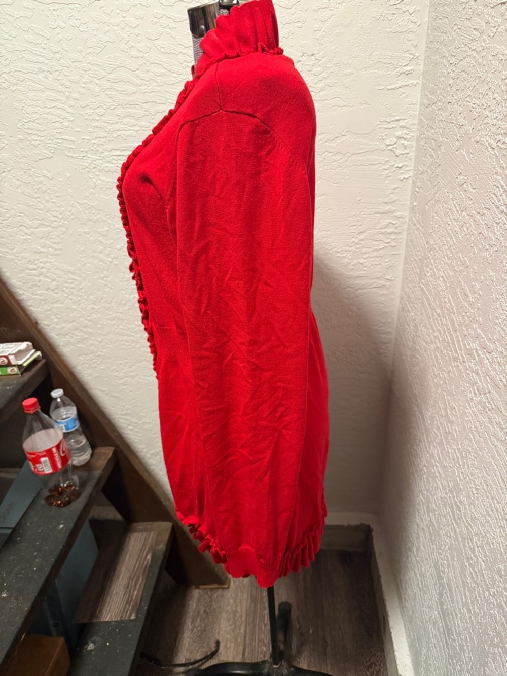 Addison Michelle Red Ruffle Trim Open Cardigan - Picture 3 of 6